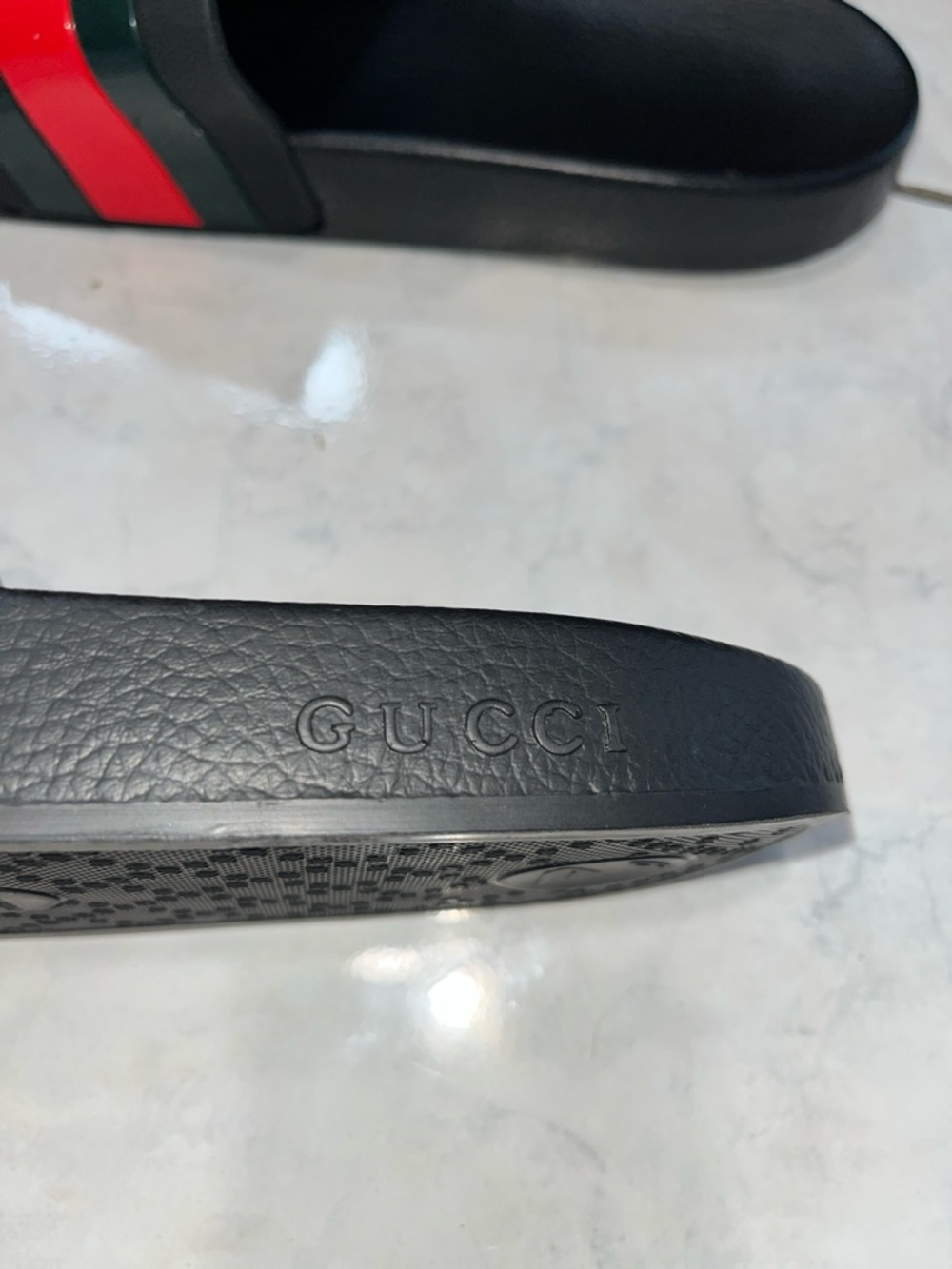 Gucci PURSUIT ‘72 Black Slide Sandals with Red and Green Stripe, MEN SIZE 9 - Picture 4 of 11